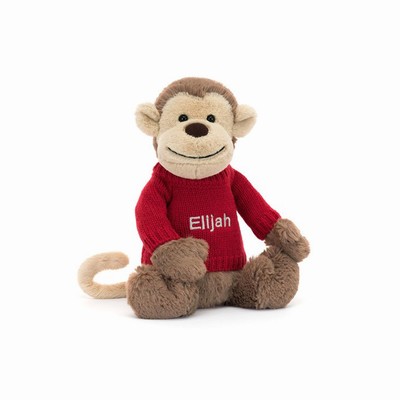 Jellycat Bashful Monkey with Red Jumper New Zealand | ZIHXO7632